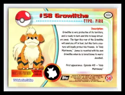 💥 GROWLITHE 1999 Topps Pokemon TV Non Holo Animation 2nd Series Black Logo # 58 - Image 2