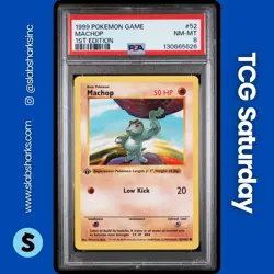 1999 POKEMON BASE SET SHADOWLESS 1ST EDITION #52/102 MACHOP PSA 8 - Image 1