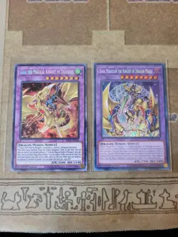 YUGIOH DARK MAGICIAN THE KNIGHT OF DRAGON MAGIC + GAIA THE MAGICAL KNIGHT 1ST NM - Image 1