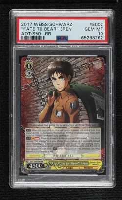 2017 Weiss Schwarz CCG: Attack on Titan Vol 2 Eren Yeager PSA 10 GEM MT - Image 1