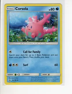 SUN & MOON BASE SET CORSOLA POKEMON CARD 36/149 EX/NM - Image 1