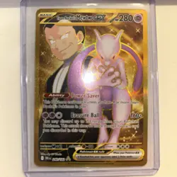 Pokemon Team Rockets Mewtwo EX Gold Full Art Holo Card 240/182 Destined Rivals - Image 1