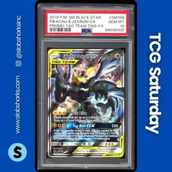 2016 POKEMON SM BS PROMO TAG TEAM TINS #SM168 PIKACHU ZEKROM GX TAG TEAM PSA 10 - Image 1