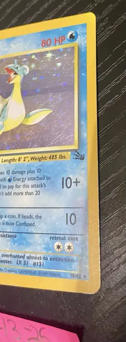 Pokemon TCG - LAPRAS - 10/62 - HOLO RARE - UNLIMITED - FOSSIL (1999) - WOTC - MP - Image 3