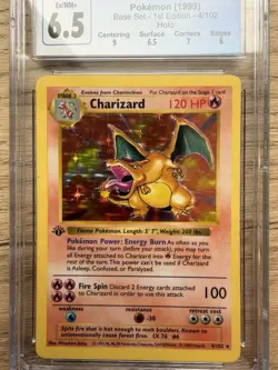 Charizard 1st Edition Shadowless Base Set Holo CGC 6.5 Pokemon Card 4/102 - Image 3