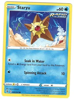 Staryu 52/264 Pokemon Card Fusion Strike Common 60 HP Near Mint S2 - Image 1