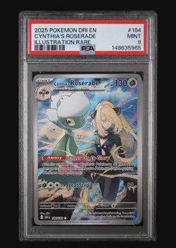2025 POKEMON DESTINED RIVALS ILLUSTRATION RARE #184 CYNTHIA'S ROSERADE PSA 9 - Image 1
