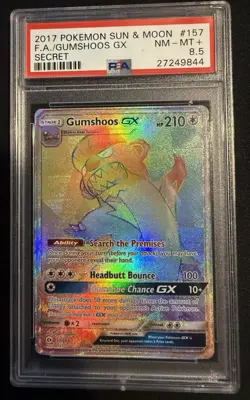 Pokemon TCG 2017 SM Gumshoos GX Secret Rare Holo PSA 8.5 #157/149 - Image 1