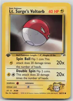 Pokemon Card 1st Edition Lt. Surge's Voltorb Common Gym Heroes 084/132 LP/NM - Image 1