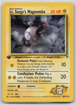 Pokemon Card Lt. 1st Edition Surge's Magnemite (50) Uncommon Gym Heroes 050/132 - Image 1