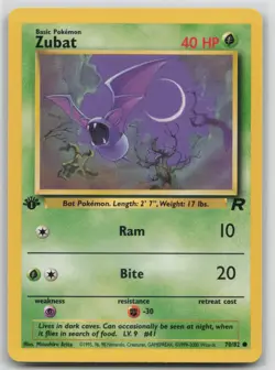 1st Edition Vintage Pokemon Card Zubat Common Team Rocket 70/82 VLP - Image 1