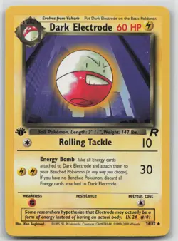 1st Edition Vintage Pokemon Card Dark Electrode Uncommon Team Rocket 34/82 VLP - Image 1