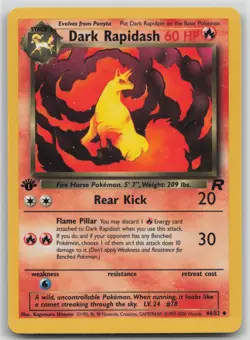 1st Edition Vintage Pokemon Card Dark Rapidash Uncommon Team Rocket 44/82 VLP - Image 1