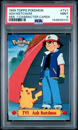 1999 Topps Pokemon Series 1 Character Cards #TV1 Ash Ketchum PSA 9 - Image 1