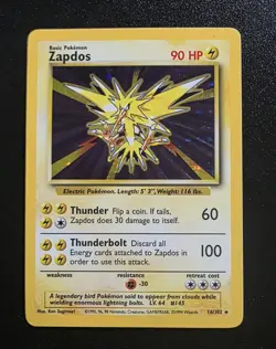 Pokemon TCG Zapdos Base Set Holo Rare Card 16/102 LP Condition - Image 1