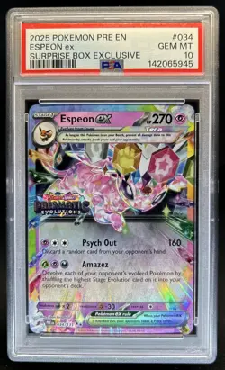 2025 Pokemon Prismatic Evolutions Espeon ex Promos Surprise Box #034/131 PSA 10 - Image 1