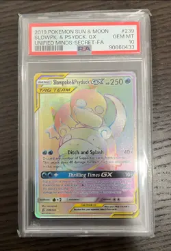 PSA 10 2019 Pokemon Unified Minds Slowpoke & Psyduck GX Secret Rare 239/236 - Image 1