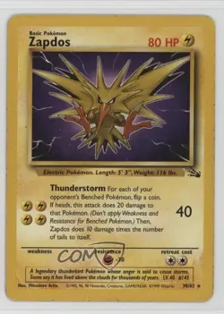 Zapdos Pokemon Fossil #30 1999 - Image 1