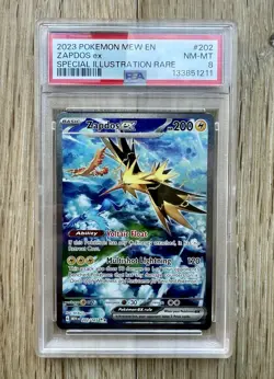 Pokemon TCG Zapdos EX Card 202/165 Scarlet VIOLET-151, Sir, PSA 8 NM - Image 1