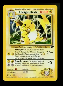 Lt. Surge's Raichu 11/132 Gym Challenge 2000 Holo Rare WOTC Pokemon Card TCG - Image 1