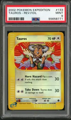 2002 Pokemon Expedition Tauros Reverse Holo #133 PSA 9 - Image 1