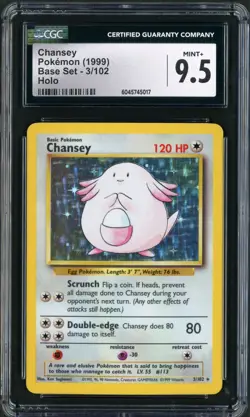 1999 Pokemon Base Set Chansey Holo Rare #3 CGC 9.5+ - Image 1