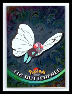 💥 BUTTERFREE 1999 Topps Pokemon Blue Logo Silver Holo Foil Vintage Rare # 12 - Image 1