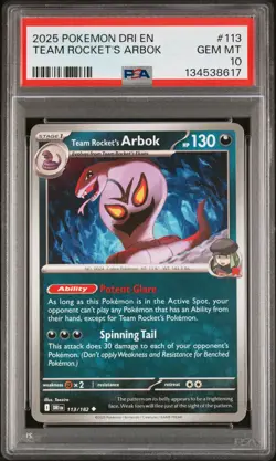 2025 POKEMON DRI EN-DESTINED RIVALS #113 TEAM ROCKET'S ARBOK PSA 10 - Image 1