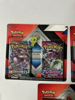 3x Pokemon Battle Style + Fusion Strike Double Blister 2 Booster Pack w/ Pins - Image 3