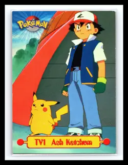 💥 ASH KETCHUM 1999 Topps Pokemon TV Animation Edition Series 1 Red Logo # TV1 - Image 1