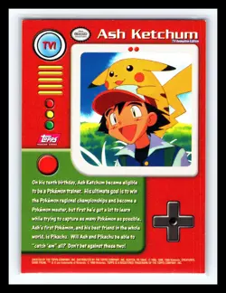 💥 ASH KETCHUM 1999 Topps Pokemon TV Animation Edition Series 1 Red Logo # TV1 - Image 2