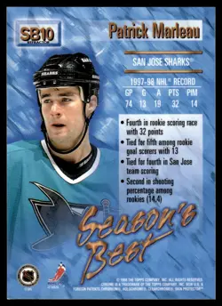 1998-99 O PEE CHEE CHROME SEASONS BEST REFRACTOR Patrick Marleau San Jose Sharks - Image 2