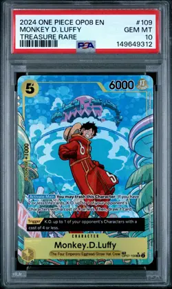 One Piece Monkey D. Luffy Treasure Rare TR OP08 Two Legends OP07-109 ENG PSA 10 - Image 1