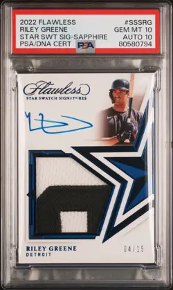 Riley Greene 2022 Flawless Patch Auto /15 PSA 10 Auto 10 RC RPA POP 1 - Image 1