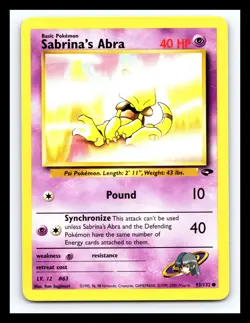 💥 Sabrina's Abra Gym Challenge Non Holo # 93/132 Pokemon 2000 Vintage Card - Image 1
