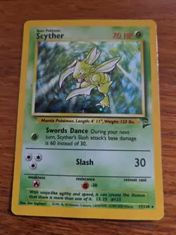 Rare Pokemon TCG Card Scyther 17/130 Base Set 2 Holo - Image 1