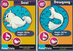 Seel, Dewgong, Evolution Set Pokemon Poketrivia Movie Cards Burger King 1999 - Image 1