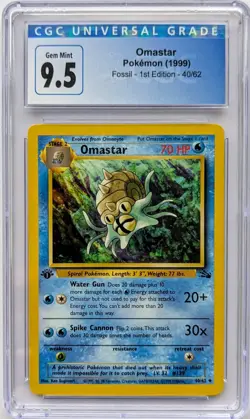 1999 Omastar Fossil 1st Edition 40/62 CGC Gem Mint 9.5 Blue Label Pokemon - Image 1