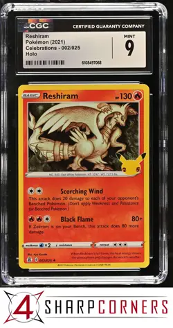 2021 POKEMON CELEBRATIONS #002 RESHIRAM HOLO CGC 9 - Image 1