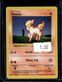 1999 Pokemon Shadowless Ponyta #60/102 - Image 1