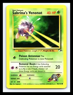 💥 Sabrina's Venonat Gym Heroes Pokemon 2000 Vintage # 96/132 Non Holo - Image 1