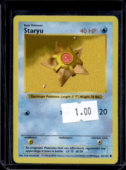 1999 Pokemon Shadowless Staryu #65/102 - Image 1
