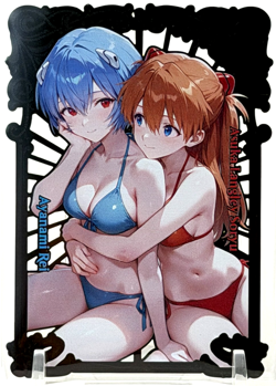 Goddess Story Ayanami Rei & Asuka Langley #/100 Spicy Metal Anime Waifu CCG Card - Image 1