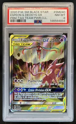 2016-19 Pokemon SM Black Star Promos Espeon & Deoxys Tag Team #SM240 PSA 8 - Image 1