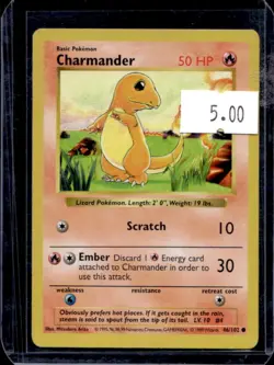 1999 Pokemon Shadowless Charmander #46/102 - Image 1