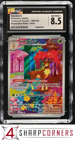 2024 POKEMON TEMPORAL FORCES ILLUSTRATION RARE #166 SAWSBUCK HOLO CGC 8.5 - Image 1