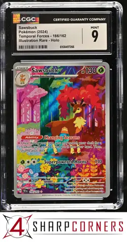 2024 POKEMON TEMPORAL FORCES ILLUSTRATION RARE #166 SAWSBUCK HOLO CGC 9 - Image 1
