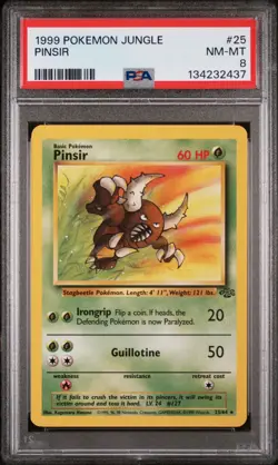 POKEMON CARD 1999 PSA 8 MINT JUNGLE SET Unlimited #25 Pinsir Non Holo - Image 1