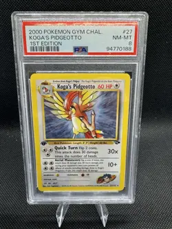 PSA 8 1st Ed. Koga's Pidgeotto - Pokemon TCG Gym Challenge - #27 WOTC 2000 Card - Image 1