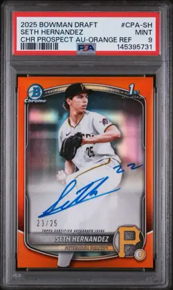 2025 Bowman Draft Seth Hernandez 1st True Orange Refractor PSA 9 /25 Pirates - Image 1